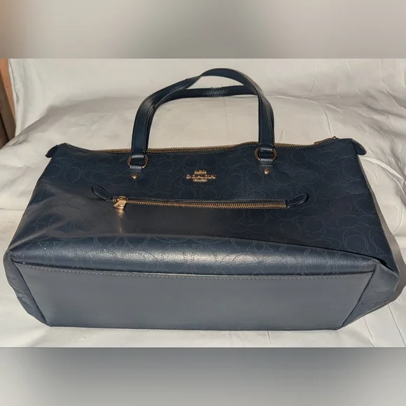 Coach Gallery Navy Perforted Leather Tote with Gold Accents.1499 - Picture 10 of 13